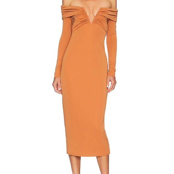 Revolve Sacha Midi Off The Shoulder Cocktail Orange Rust Dress - Picture 2 of 3